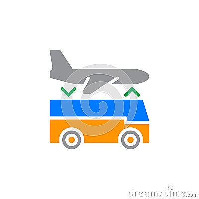 Airport shuttle transfer service icon vector, filled flat sign, solid colorful pictogram isolated on white. Vector Illustration