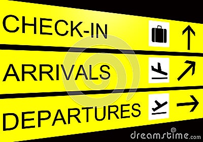 Airport sign, arrivals, departure, check in Stock Photo