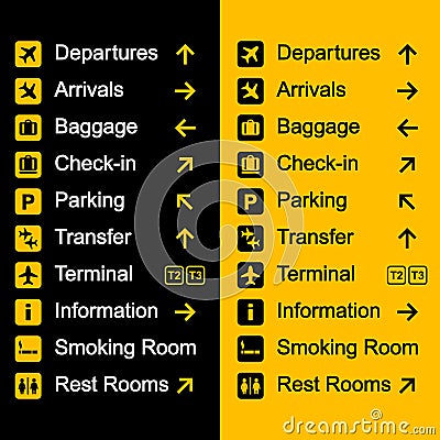 Airport Sign Set. Departure and Arrival Icons. Vector Vector Illustration