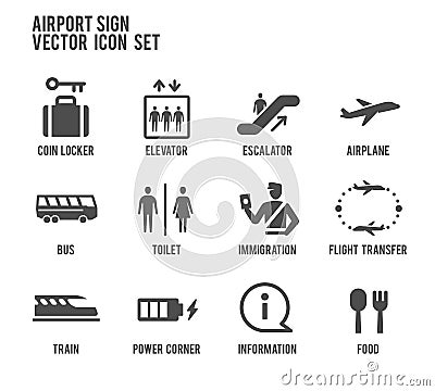 Airport Sign Vector Icon Set Vector Illustration