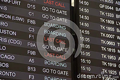 Airport signs, directions, gates and informations Editorial Stock Photo