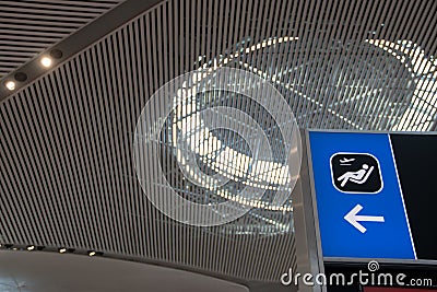 Airport signs, directions, gates and informations Stock Photo