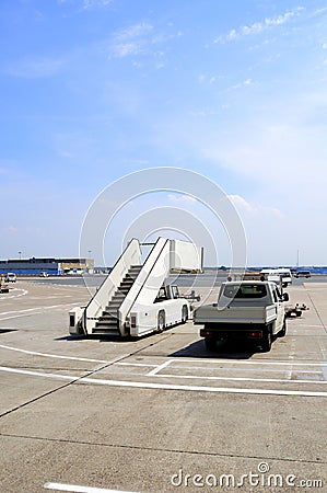 Airport taxiway ramp and van Stock Photo