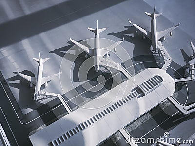 Airport terminal with aircraft on runway Transportation Model scale public building Stock Photo