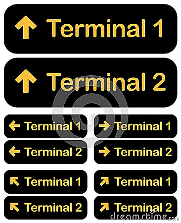 Airport terminal dirrection signs set, vector illustration Vector Illustration