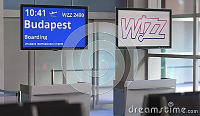 WIZZ AIR flight from Vnukovo international airport to Budapest. Editorial 3d rendering Editorial Stock Photo