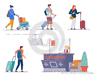 Airport terminal people. Men and women tourists Vector Illustration