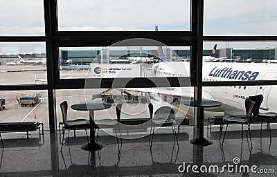 Airport terminal and view of flight departure Editorial Stock Photo