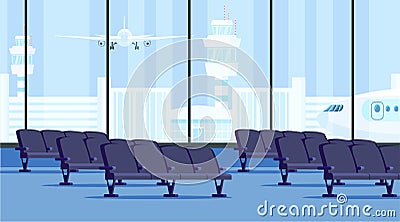 Airport terminal waiting room flat illustration. Vector design element. Vector Illustration