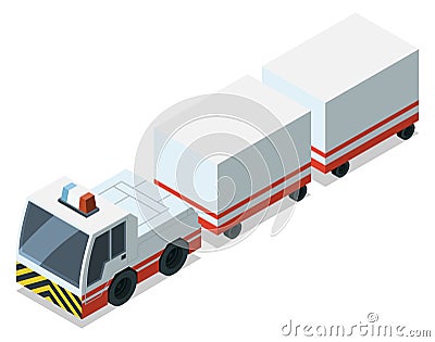 Airport tractor icon. Baggage transport. Isometric vehicle Vector Illustration