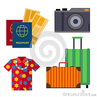 Airport travel sight accessory icons flat tourism sightseeing place tourist attractions vector illustration. Vector Illustration