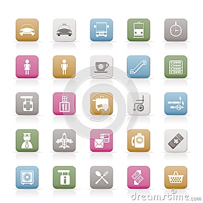 Airport, travel and transportation icons Vector Illustration