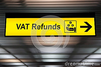 Airport Vat refund and customs sign in terminal at airport Stock Photo