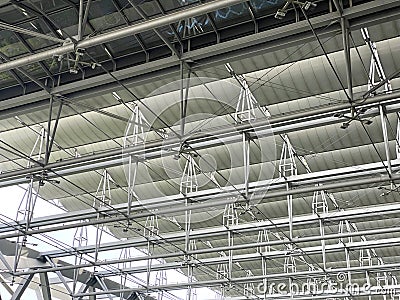 Airpot building roof, metal ceiling structure. Stock Photo