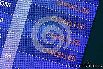 Airpot flight boarding schedule show cancel stop flying travel problem display Stock Photo
