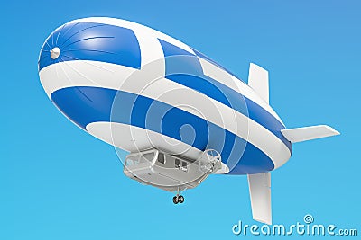 Airship or dirigible balloon with Greek flag, 3D rendering Stock Photo