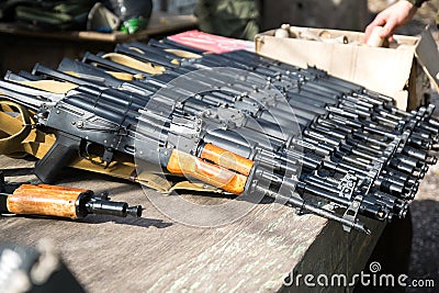 Airsoft guns, Kalashnikov, automatic weapons Stock Photo