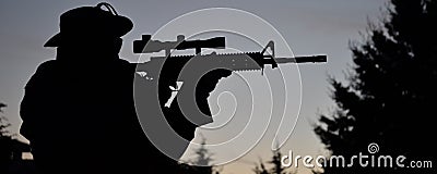 Airsoft man silhouette at afternoon Stock Photo