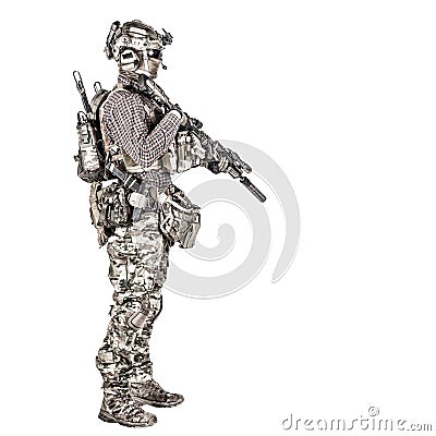 Airsoft player aiming service rifle studio shoot Stock Photo