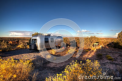 Airstream Camping Hovenweep National Monument Colorado and Utah Stock Photo