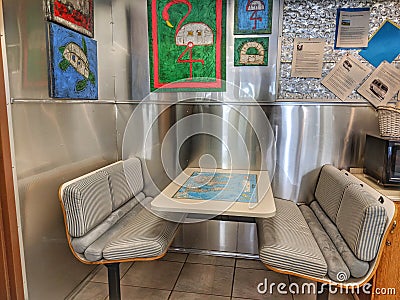 Airstream booth seating and camper decor Editorial Stock Photo