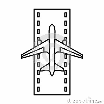 Airstrip with airplane icon, outline style Vector Illustration
