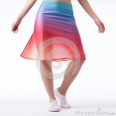 Digital Gradient Blends: A Woman In A Vibrant Skirt With Angura Kei Style Stock Photo
