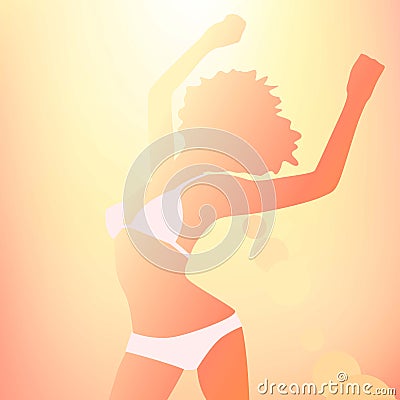 Airy beach, beauty dawn girl light flooded man Vector Illustration