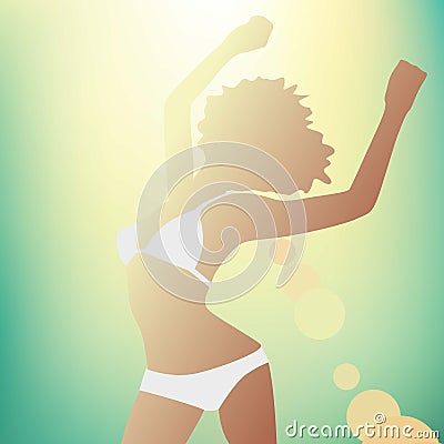 Airy beach, beauty dawn girl light flooded man Vector Illustration