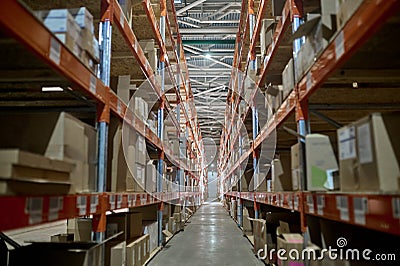 Modern warehouse facility with goods stored on the shelves Stock Photo
