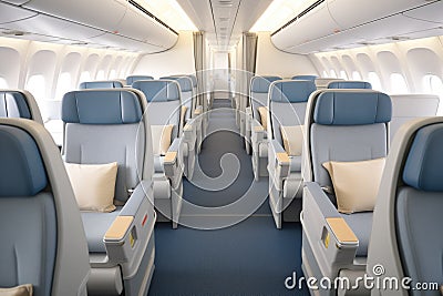 aisle view of business class with reclined seats Stock Photo