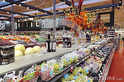 The aisles of produce in the supermarket Editorial Stock Photo