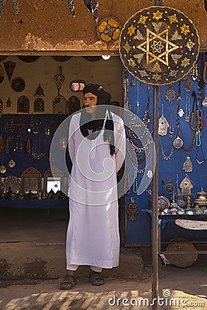 Souvenir trade in Kasbah Ait Ben Haddou in the Atlas Mountains, Morocco. Editorial Stock Photo