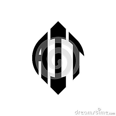 AIT circle letter logo design with circle and ellipse shape. AIT ellipse letters with typographic style. The three initials form a Vector Illustration