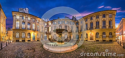 Aix-en-Provence, France. Panorama of Place D`Albertas at dusk Stock Photo