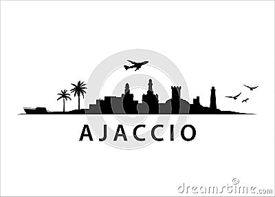 Ajaccio, Capital of Corsica French island Skyline City Landscape Vector Illustration