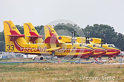 Fleet of Securite Civile Canadair CL-415 water bombers Editorial Stock Photo