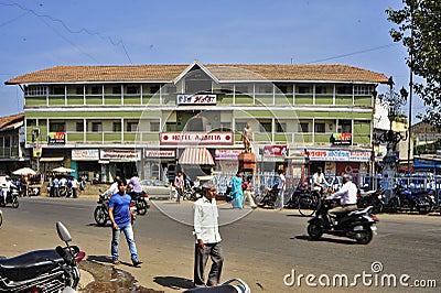 Ajanta rest house in city Solapur and traffic on road Editorial Stock Photo