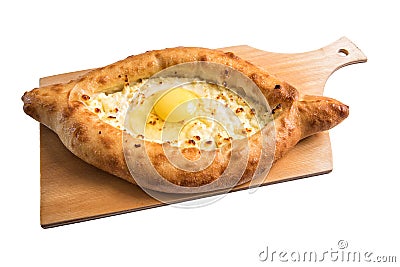 Ajarian khachapuri with egg isolated Stock Photo