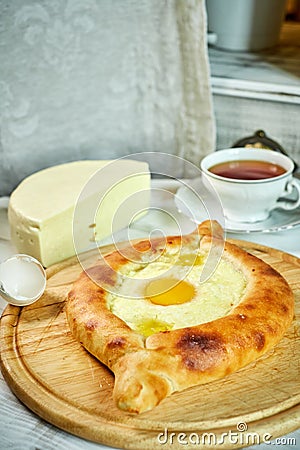 Ajarian traditional flatbread - khachapuri or hachapuri Stock Photo