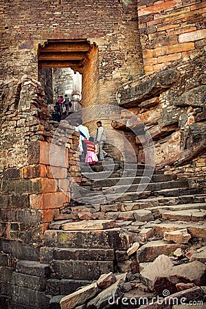 View of stairs at Ajaygarh Fort, Panna, Madhya Pradesh, India Editorial Stock Photo