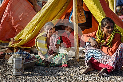 Poor people come with family to the city from the village for work. And they living in the street in tent home. Ajmer. Rajasthan. Editorial Stock Photo