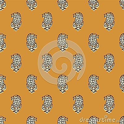 Paisley with Block Print Detail Seamless Pattern Vector Illustration