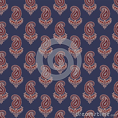 FLORAL PAISLEY WITH BLOCK PRINT DETAIL SEAMLESS PATTERN Vector Illustration