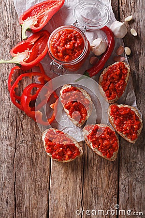Ajvar - delicious dish of red peppers, onions and garlic closeup Stock Photo