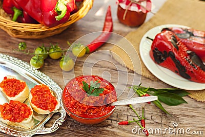 Ajvar traditional Serbian food specialty Stock Photo