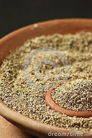 Ajwine or Carom Seeds is an uncommon spice used for flavouring Stock Photo