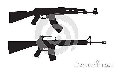 AK47 icon and M16 icon. Machine gun black silhouette. Vector illustration Vector Illustration