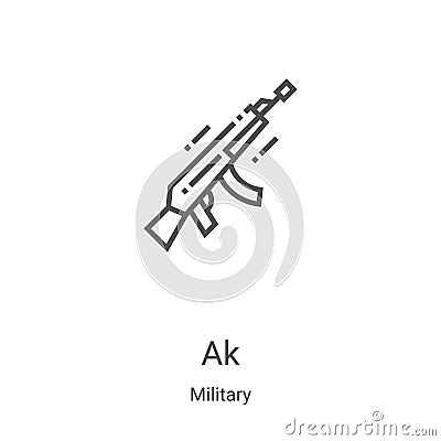 ak icon vector from military collection. Thin line ak outline icon vector illustration. Linear symbol for use on web and mobile Vector Illustration
