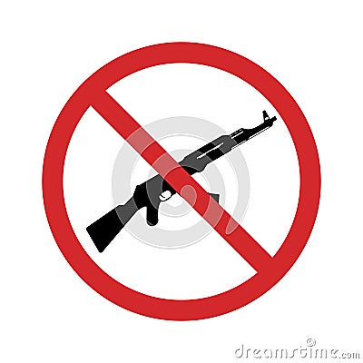 Ak47 Silhouette Red Stop Symbol. Kalashnikov Assault Rifle Ban Sign. No Russian Machine Gun Icon. Weapon Warning Symbol Vector Illustration